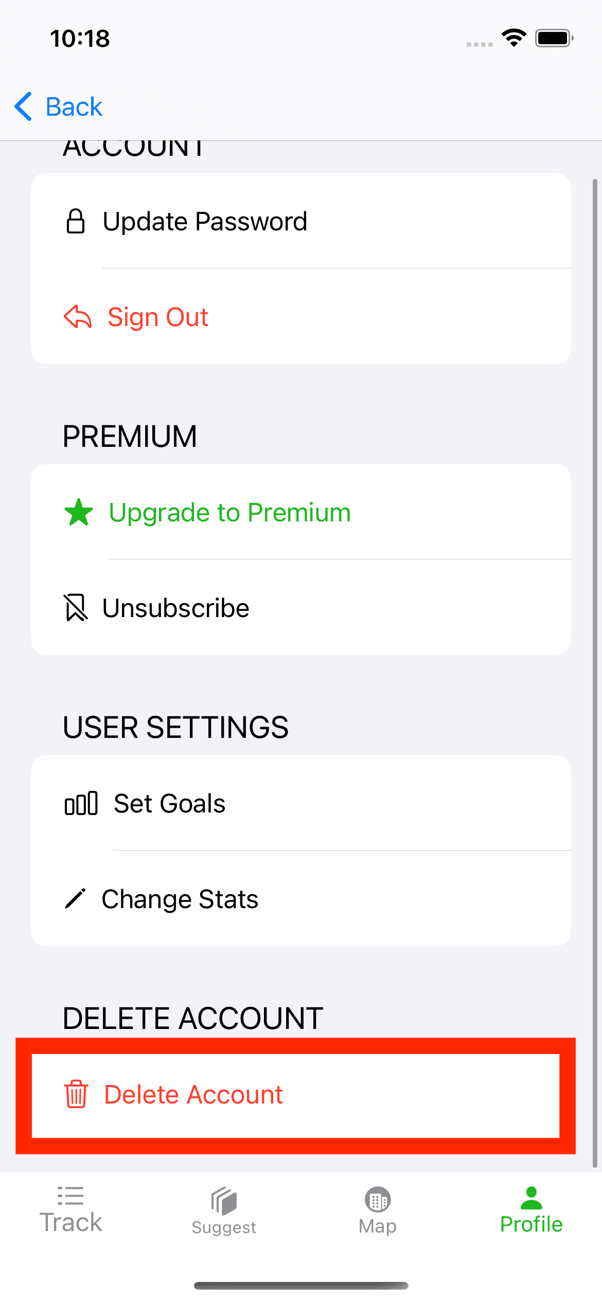 Account settings screenshot